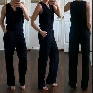 Forever 21 black gold button collared sleeveless straight leg jumpsuit